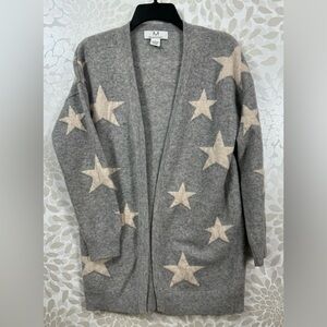 Magaschoni Luxury Cashmere Star Open Front Long Cardigan Sweater Top SOFTEST